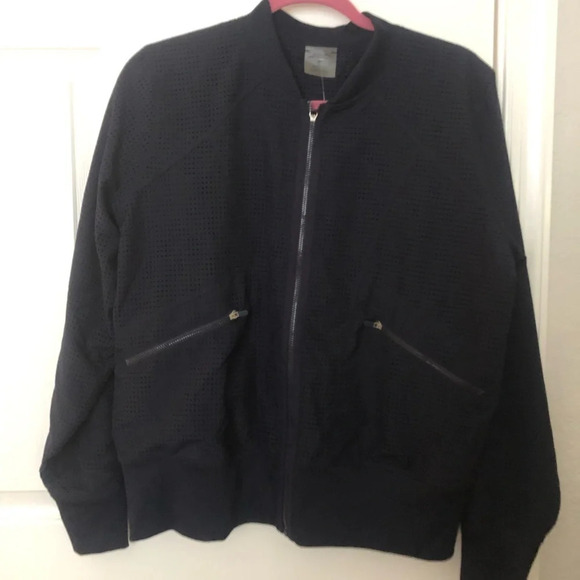 ! Jofit Women's navy Blue Full Zip Long Sleeve Mesh Bomber Rib Trim Jack… - Picture 7 of 7